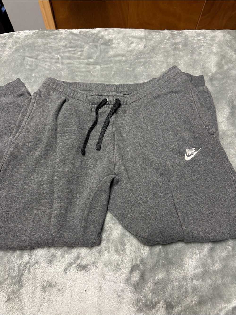 Nike Men's Charcoal Gray Fleece Joggers with White Swoosh